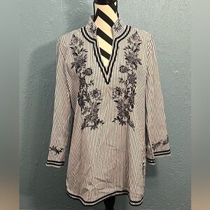 Chico’s Navy and White Striped Tunic